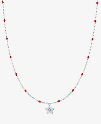 Diamond Accent Star Enamel Bead 18" Pendant Necklace in Sterling Silver or 14k Gold-Plated Sterling Silver