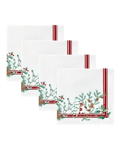 Elrene Winter Holiday Berry Fabric 4 Piece Napkin Set, 17" x 17"