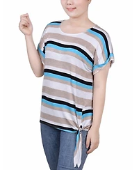 Petite Short Sleeve Tie Front Top