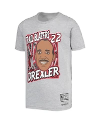 Big Boys Mitchell & Ness Clyde Drexler Gray Portland Trail Blazers Hardwood Classics King of the Court Player T-shirt