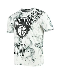 Men's White, Black Brooklyn Nets Asymmetric Bold Smoke T-shirt