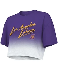 Women's Majestic Threads Purple, White Los Angeles Lakers Dirty Dribble Tri-Blend Cropped T-shirt