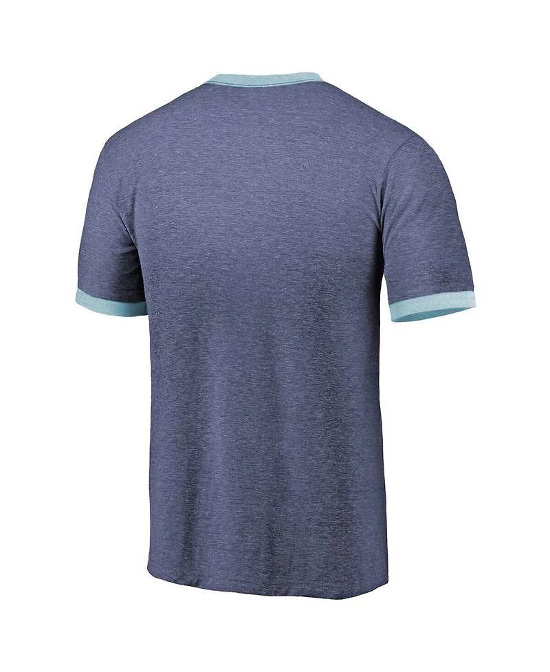 Men's Majestic Threads Heathered Deep Sea Blue Seattle Kraken Ringer Contrast Tri-Blend T-shirt