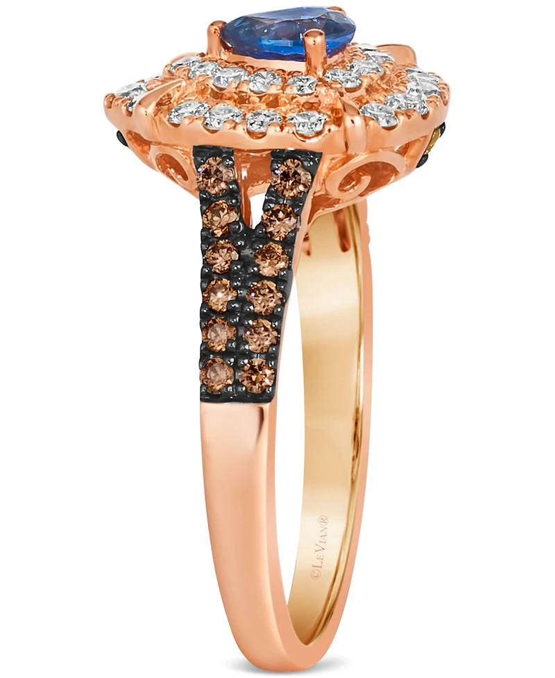 Le Vian Blueberry Sapphire (1/3 ct. t.w.) & Diamond (3/4 ct. t.w.) Teardrop Halo Ring in 14k Rose Gold