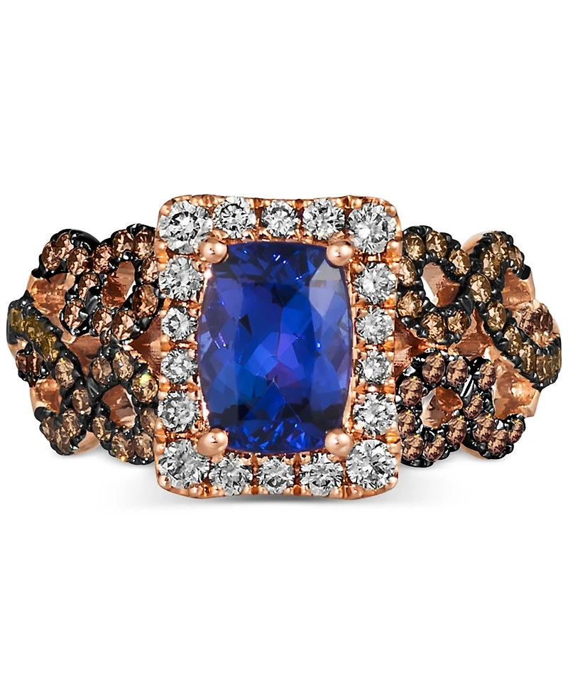 Le Vian Blueberry Tanzanite (1-1/4 ct. t.w.) & Diamond (3/4 ct. t.w.) Braided Halo Ring in 14k Rose Gold