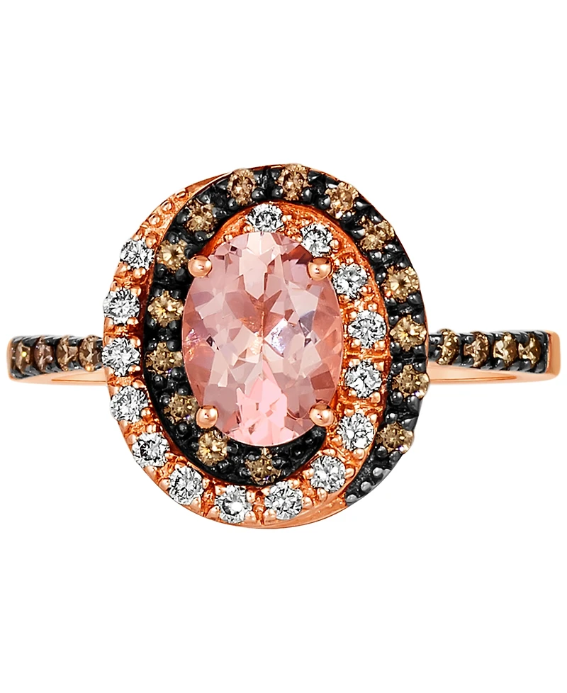 Le Vian Peach Morganite (7/8 ct. t.w.) & Diamond (3/8 ct. t.w.) Halo Ring in 14k Rose Gold