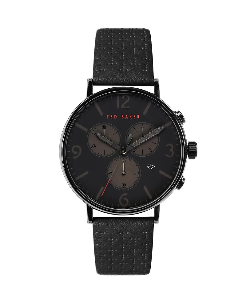 Ted Baker Men's Barnett Backlight Black Leather Strap Watch 41mm