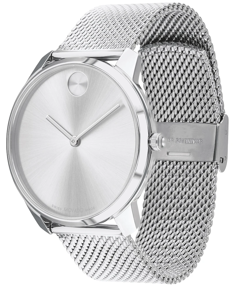 Movado Men's Swiss Bold Thin Stainless Steel Mesh Bracelet Watch 42mm