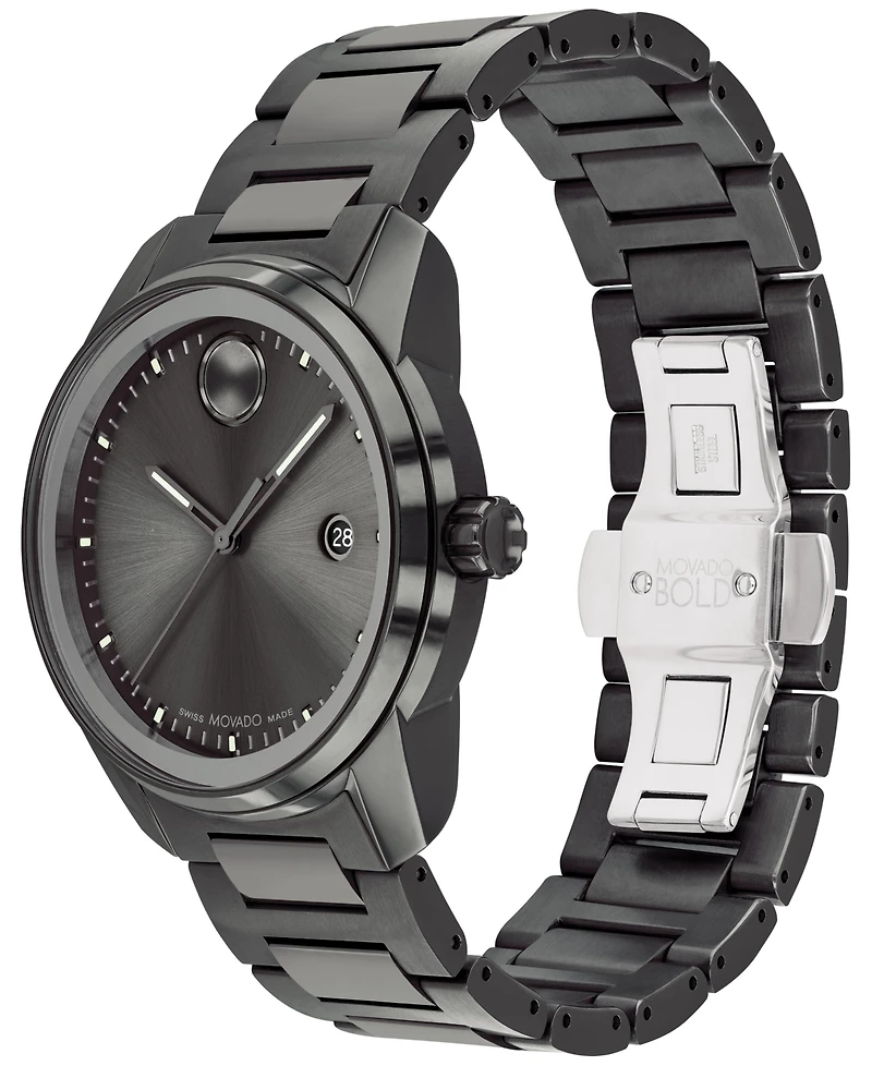 Movado Men's Swiss Bold Verso Gunmetal Ion-Plated Steel Bracelet Watch 42mm