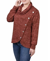 Women's Missy Long Sleeve Overlapping Cowl Neck Top