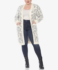 White Mark Plus Leopard Print Open Front Sherpa Sweater