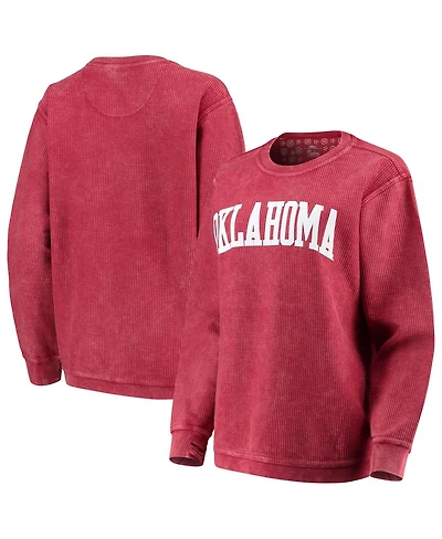 Women's Pressbox Crimson Oklahoma Sooners Comfy Cord Vintage-Like Wash Basic Arch Pullover Sweatshirt