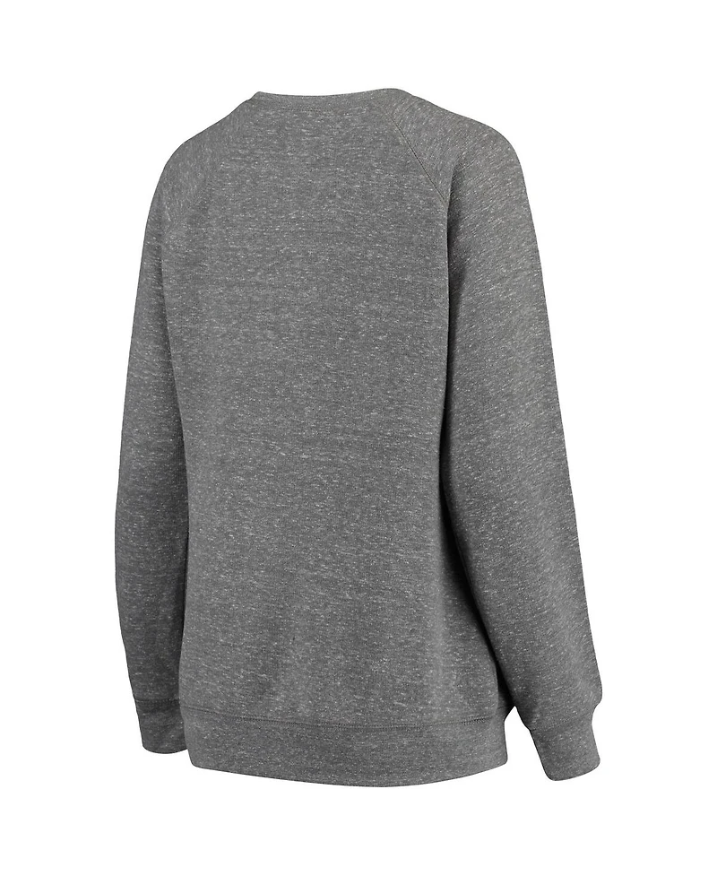Women's Pressbox Heathered Gray Oklahoma Sooners Big Team Logo Knobi Fleece Tri-Blend Crew Neck Sweatshirt