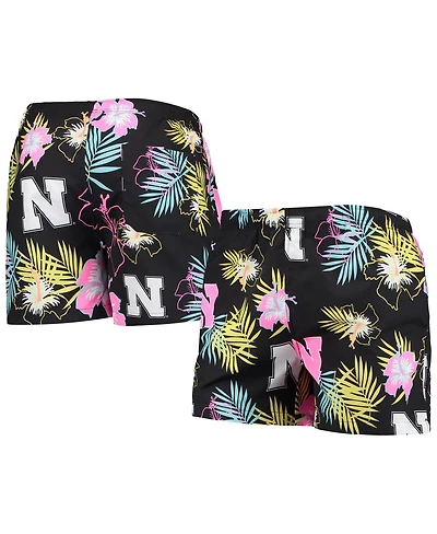 Men's Foco Black Nebraska Huskers Neon Floral Swim Trunks