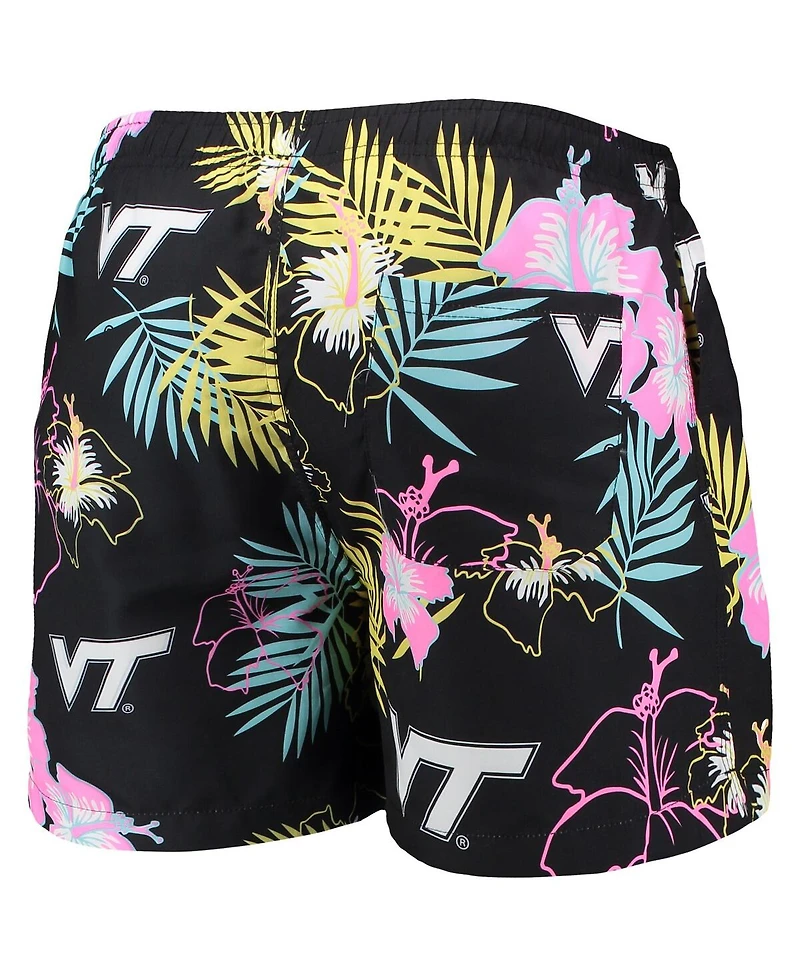Men's Foco Black Virginia Tech Hokies Neon Floral Swim Trunks