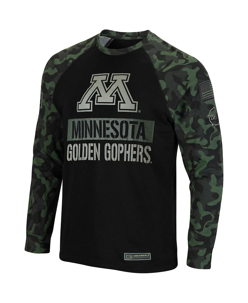 Men's Colosseum Black, Camo Minnesota Golden Gophers Big and Tall Oht Military-Inspired Appreciation Raglan Long Sleeve T-shirt