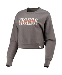Women's League Collegiate Wear Graphite Clemson Tigers Classic Corded Timber Crop Pullover Sweatshirt