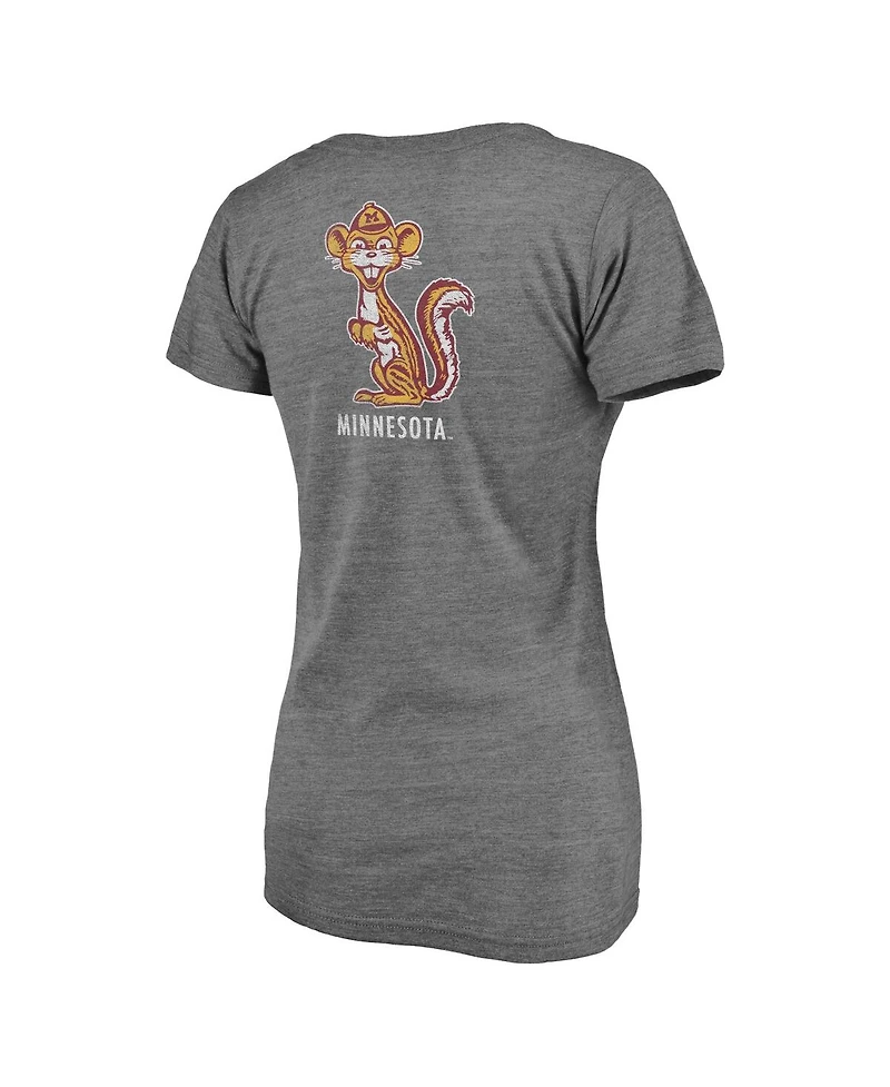 Women's Fanatics Heathered Gray Minnesota Golden Gophers Slab Serif 2-Hit V-Neck Tri-Blend T-shirt