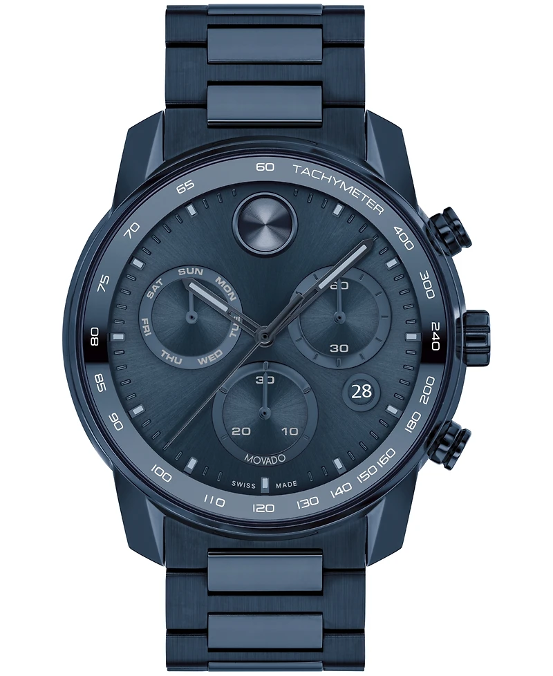Movado Men's Bold Verso Dark Blue Ionic Plated Steel Bracelet Watch 44mm