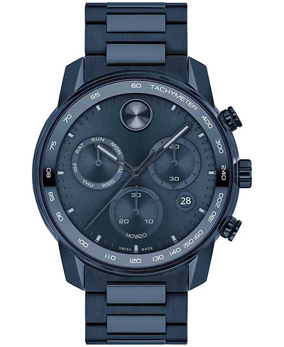 Movado Men's Bold Verso Dark Blue Ionic Plated Steel Bracelet Watch 44mm