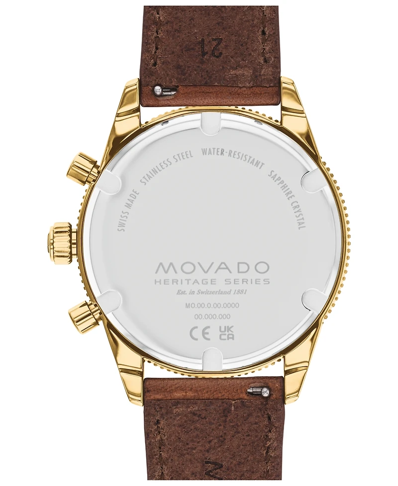 Movado Men's Heritage Cognac Genuine Leather Strap Watch 42mm