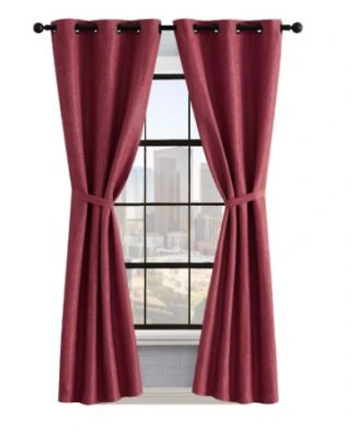 Lucky Brand Solana Thermal Woven Room Darkening Grommet Window Curtain Panel Pair With Tiebacks Collection