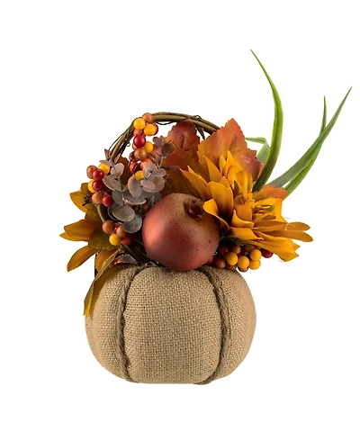 Northlight Mixed Autumn Harvest Flora in a Pumpkin Basket Decoration, 9"