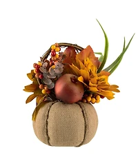 Northlight Mixed Autumn Harvest Flora in a Pumpkin Basket Decoration, 9"