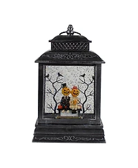 Lighted Black Halloween Snow Globe Lantern with Pumpkin Couple, 11.5"