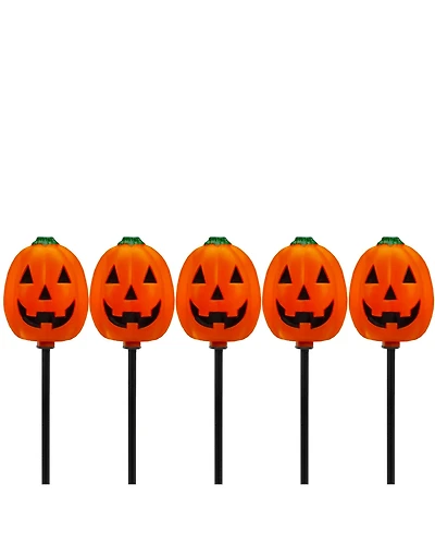 Jack-o-Lantern Shaped 5 Piece Halloween Pathway Markers with 3.75' Black Wire Set