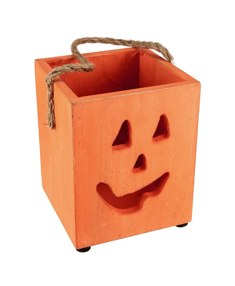 Small Wood Jack-o-Lantern Halloween Candle Lantern, 6.25"