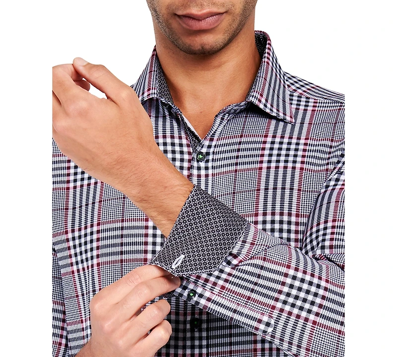 Men's Regular Fit Non-Iron Plaid-Print Performance Stretch Dress Shirt