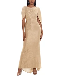 Betsy & Adam Petite Metallic Cape Gown
