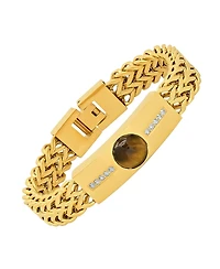 Steeltime Tiger Eye and Simulated Diamonds Double Wheat Link Bracelet