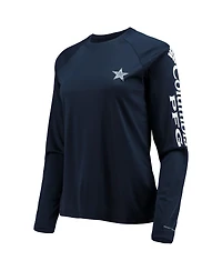 Women's Columbia Navy and White Dallas Cowboys Tidal Omni-Shade Raglan Long Sleeve T-shirt