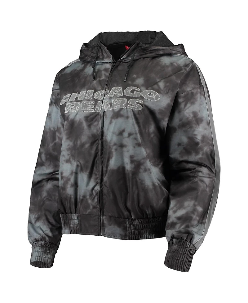 Women's Mitchell & Ness Black Chicago Bears Galaxy Full-Zip Windbreaker Hoodie Jacket