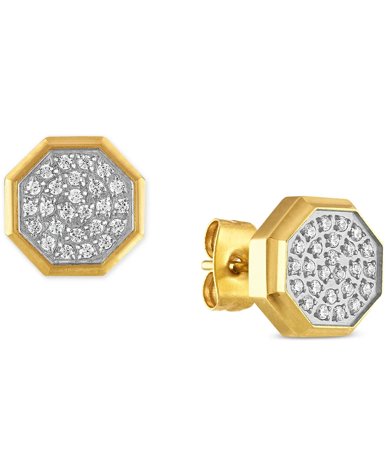 Men's Diamond Pave Cluster Octagon Stud Earrings (1/4 ct. t.w.) in Stainless Steel & Gold Ion-Plated Stainless Steel