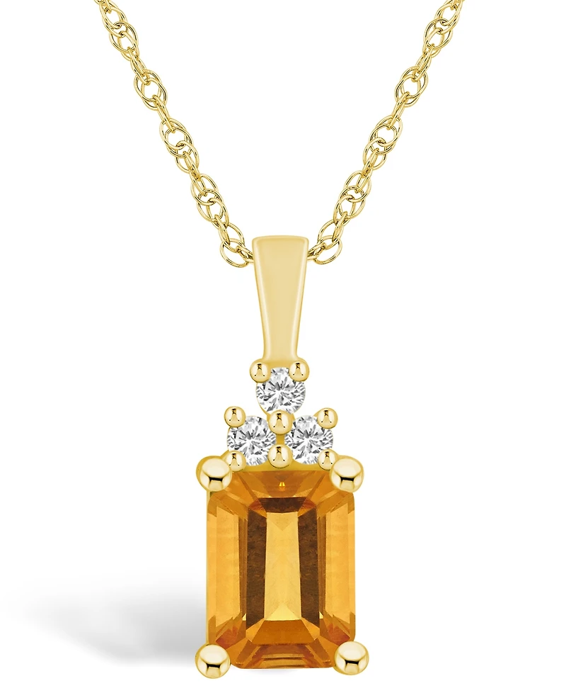Macy's Citrine (1-5/8 Ct. T.w.) and Diamond (1/10 Ct. T.w.) Pendant Necklace in 14K Yellow Gold