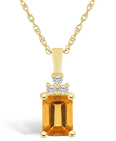Macy's Citrine (1-5/8 Ct. T.w.) and Diamond (1/10 Ct. T.w.) Pendant Necklace in 14K Yellow Gold