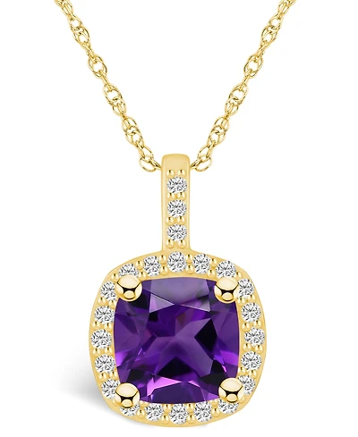 Macy's Amethyst (2 Ct. T.w.) and Diamond (1/4 Ct. T.w.) Halo Pendant Necklace in 14K Yellow Gold