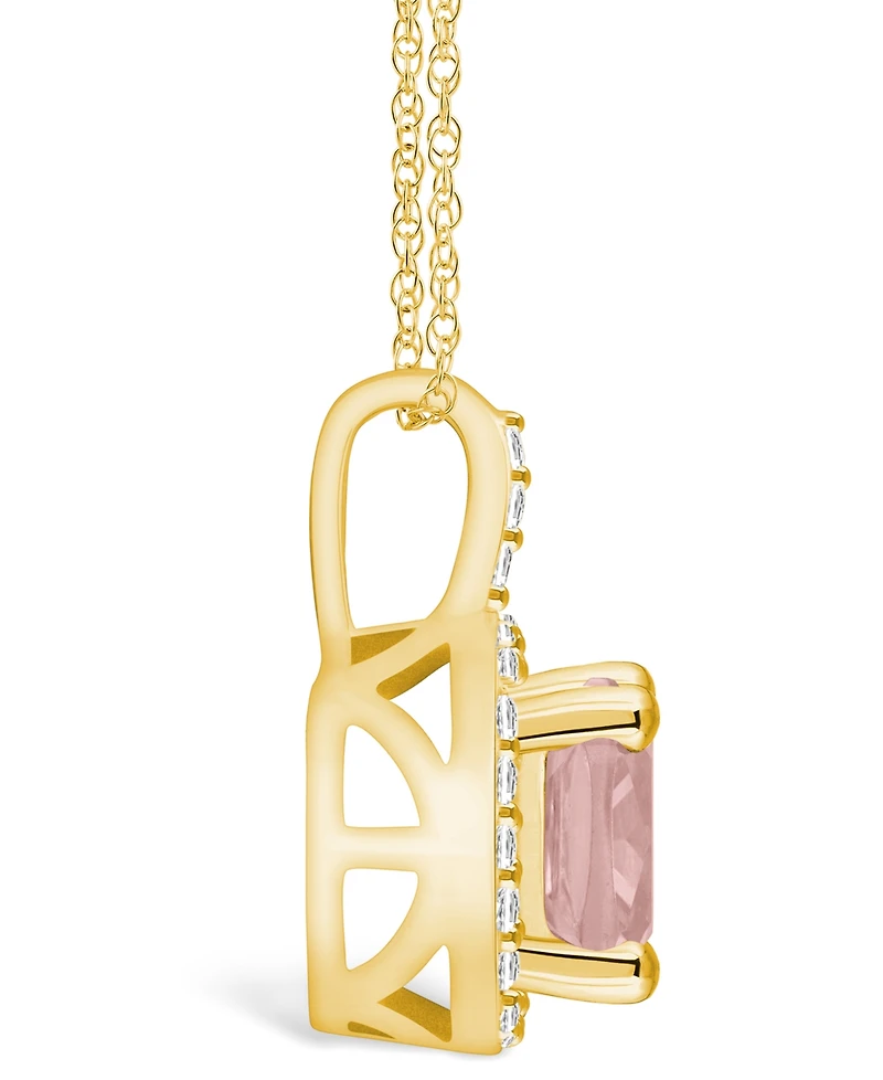 Macy's Morganite (2 Ct. T.w.) and Diamond (1/4 Ct. T.w.) Halo Pendant Necklace in 14K Yellow Gold