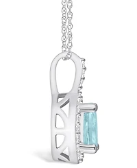 Macy's Aquamarine (3/4 Ct. T.w.) and Diamond (1/5 Ct. T.w.) Halo Pendant Necklace in 14K White Gold
