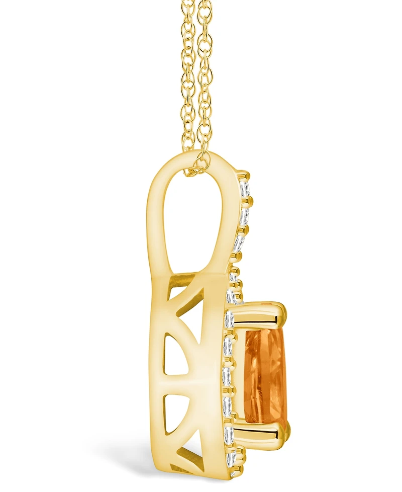 Macy's Citrine (7/8 Ct. T.w.) and Diamond (1/5 Ct. T.w.) Halo Pendant Necklace in 14K Yellow Gold