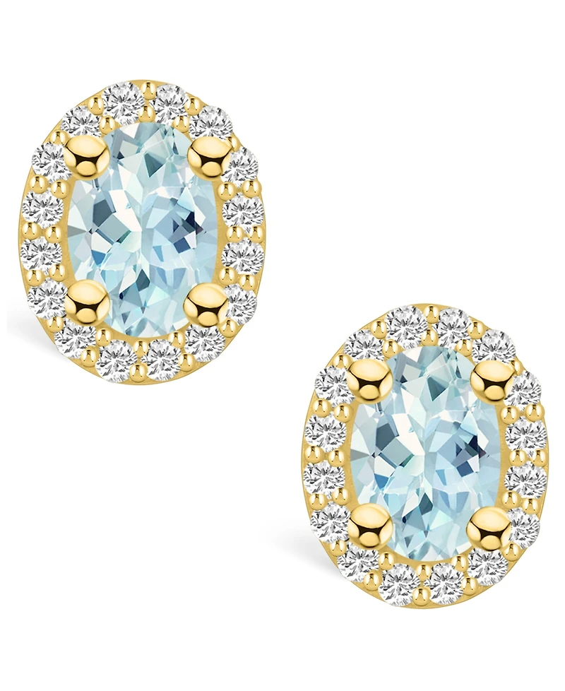 Macy's Aquamarine (3/4 ct. t.w.) and Diamond (1/4 ct. t.w.) Halo Stud Earrings in 14K Yellow Gold
