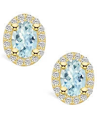 Macy's Aquamarine (3/4 ct. t.w.) and Diamond (1/4 ct. t.w.) Halo Stud Earrings in 14K Yellow Gold