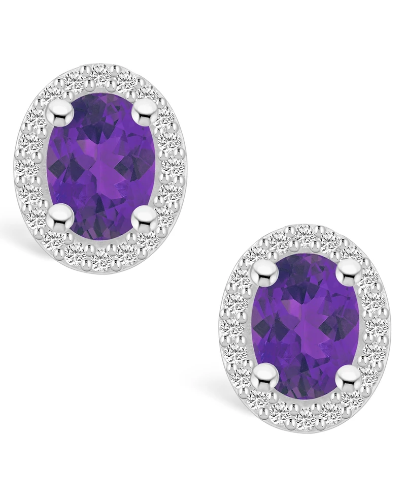 Macy's Amethyst (2-3/8 ct. t.w.) and Diamond (3/8 ct. t.w.) Halo Stud Earrings in 14K Gold