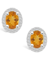 Macy's Citrine (2-3/8 ct. t.w.) and Diamond (3/8 ct. t.w.) Halo Stud Earrings in 14K White Gold