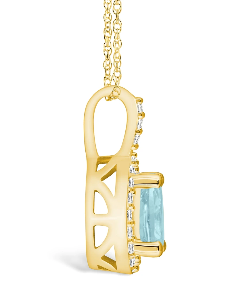 Macy's Aquamarine (3/4 Ct. T.w.) and Diamond (1/5 Ct. T.w.) Halo Pendant Necklace in 14K Yellow Gold
