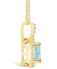 Macy's Aquamarine (3/4 Ct. T.w.) and Diamond (1/5 Ct. T.w.) Halo Pendant Necklace in 14K Yellow Gold