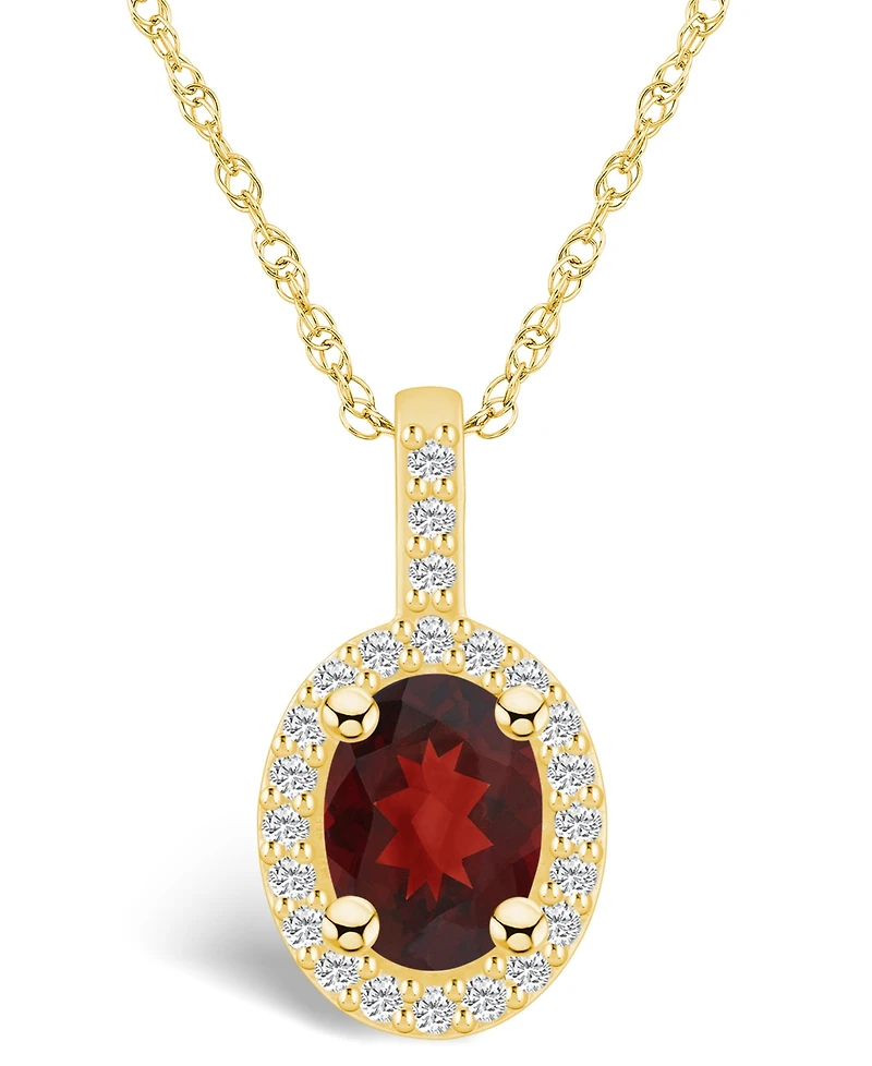 Macy's Garnet (1-1/2 Ct. T.w.) and Diamond (1/4 Ct. T.w.) Halo Pendant Necklace in 14K Yellow Gold